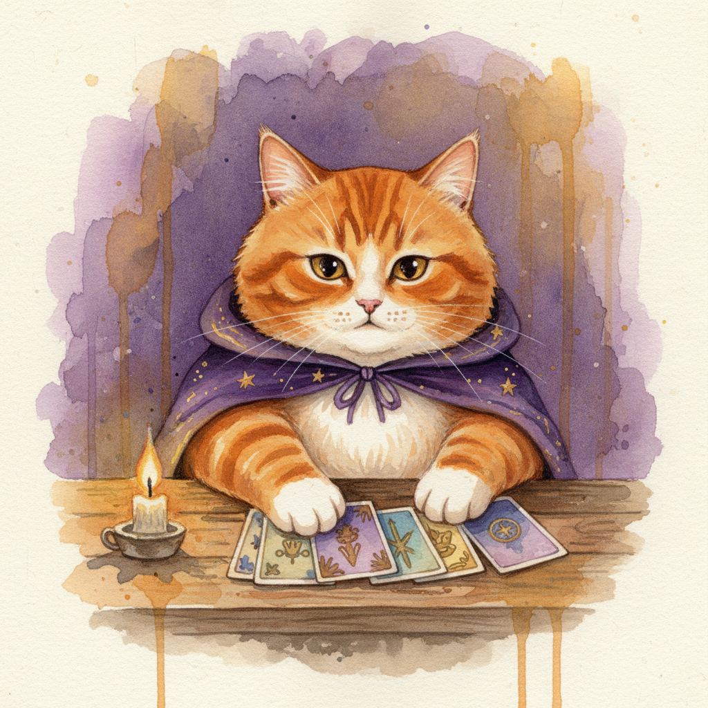 Mochi the mystic cat reading tarot cards